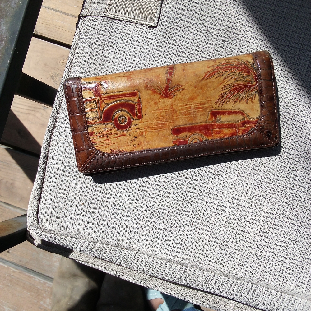 Brahmin Copa Cabana Tan and Brown Embossed Leather Wallet